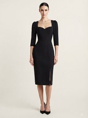 Black Sweetheart Midi Dress with Elbow Sleeves
